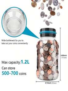 1pc Digital Counting Money Jar: 800+ Coin Capacity, Perfect Piggy Bank Powered By 2AAA Batteries (Not Included), Fits All US Coins! Halloween/Thanksgiving Day/Christmas Gift - Clear - View 3