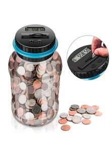 1pc Digital Counting Money Jar: 800+ Coin Capacity, Perfect Piggy Bank Powered By 2AAA Batteries (Not Included), Fits All US Coins! Halloween/Thanksgiving Day/Christmas Gift - Clear - View 1