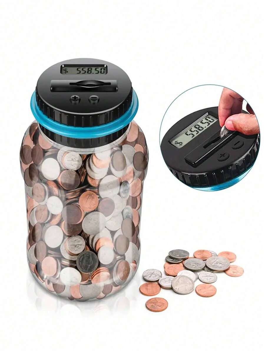1pc Digital Counting Money Jar: 800+ Coin Capacity, Perfect Piggy Bank Powered By 2AAA Batteries (Not Included), Fits All US Coins! Halloween/Thanksgiving Day/Christmas Gift - Clear - View 1