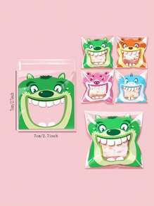 100 piezas Bolsas de plástico surtidas para galletas y aperitivos con diseño de monstruo de boca grande de dibujos animados, 7cm/10cm/14cm