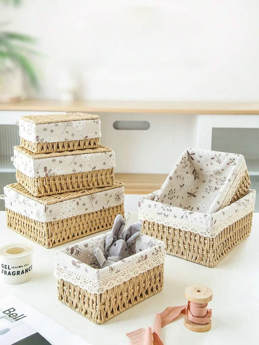 1pc/3pcs Desktop Storage Basket With/Without Lid, Multipurpose Organizer Basket For Toys, Keys, Cosmetics, Home, Kitchen, Bathroom, Bedroom, Living Room, Dorm, Office Desk, Home Decor, Shelving, Gift Basket