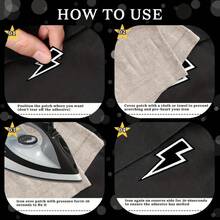 10 件闪电刺绣缝纫/熨烫补丁徽章贴花，适用于服装、夹克、帽子、书籍、背包 - DIY 刺绣面料装饰 - 彩色 - 查看 6