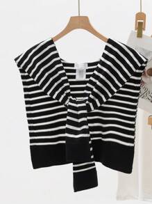 1 件女士针织条纹披肩轻质围巾，适合夏季，非常适合办公室和空调房间，可保持颈部温暖配饰女士