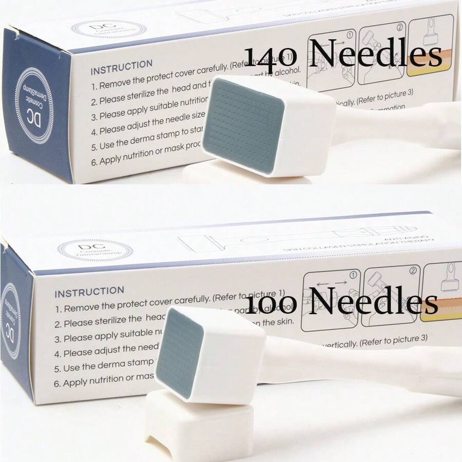100Needles/140Needles Adjustable 0-3mm Microneedling Derma Stamp,Microneedle Derma Roller For Beard Derma Pen Skin Care Tool Home Use - White - View 1