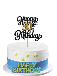 闪亮黑金亮片蛋糕装饰，适用于13/18/21/30/40/50/60/70岁生日派对装饰，优雅里程碑周年纪念蛋糕装饰 - 黑金色 - 查看 6