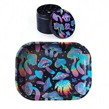 万圣节主题手动研磨器/研磨器套装，4 件套，3 腔锌合金研磨器，7.1x5.5 英寸金属卷烟托盘，多功能香烟研磨器套装，香料研磨器 - 送给亲朋好友的理想礼物