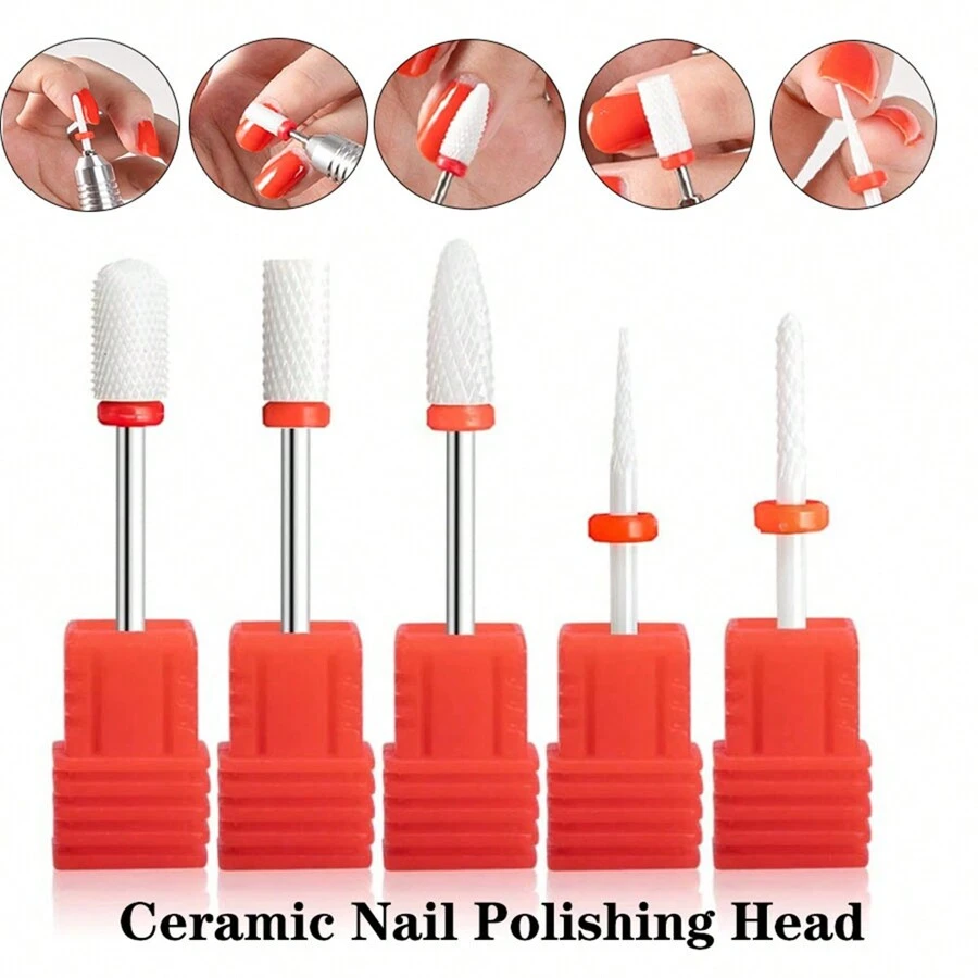 5 piezas Fresas de cerámica para manicura para eliminar esmalte de gel, accesorios de herramienta de máquina de taladro de uñas eléctrica TC0505-5PCS-F - Multicolor - Ver 1