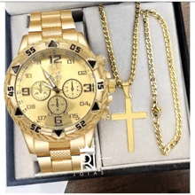Relógio Masculino Aço inox Conjunto c/ Corrente + Pulseira e Pingente