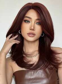 Glamorous Red Wine Wavy Wig - Heat-Resistant Synthetic Hair For Halloween Parties,Christmas Festival Wedding And Cosplay