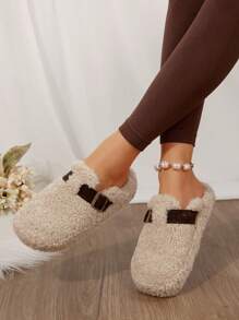 Women's Plush Slip-On Mules With Fluffy Lining, Casual Slip-On Slippers, New Autumn/Winter Padded Outdoor Mules,Furry Shoes - Apricot - View 4