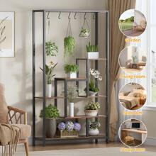 FXLTSBL Support pour plantes d'intérieur, étagère pour plantes à 5 niveaux avec 10 crochets en S, support pour plantes de 180 cm de haut, étagère à fleurs en métal pour balcon intérieur, sol, escaliers à fleurs, salon - Tabac - Voir 5