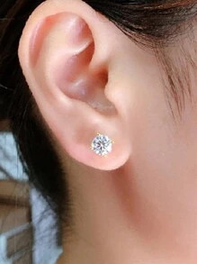 1 对时尚方晶锆石耳钉 女士适合婚礼订婚周年派对珠宝情人节礼物 情人 - 金黃色 - 查看 4