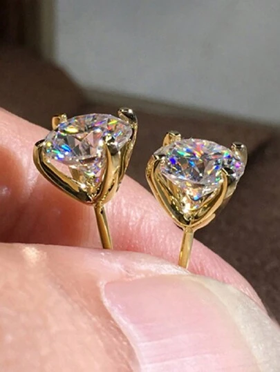 1 对时尚方晶锆石耳钉 女士适合婚礼订婚周年派对珠宝情人节礼物 情人