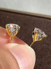 1 对时尚方晶锆石耳钉 女士适合婚礼订婚周年派对珠宝情人节礼物 情人 - 金黃色 - 查看 3