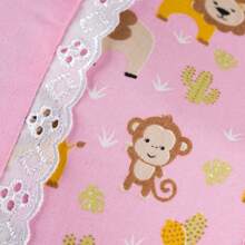 Conjunto de Lençol de Berço Mini 100% Poliéster com Fronha, 2 Peças, Menino e Menina, Diversos Estampados - Rosa Bebê - Visão 3