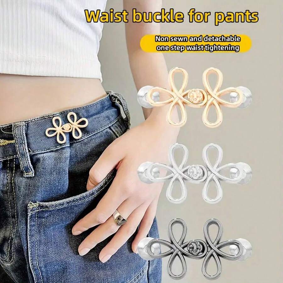 Set cataramă reglabilă pentru talie pentru pantaloni - Metal, nasture detașabil pentru blugi, fără cusătură, pentru strângerea taliei, închidere cu capsă ușor de fixat pentru haine - Alb