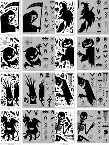 1 miếng dán cửa sổ hình quái vật ma Halloween khổng lồ phù thủy dơi bộ xương trang trí tiệc Halloween bộ bám dính tĩnh điện - màu đen - Xem 1