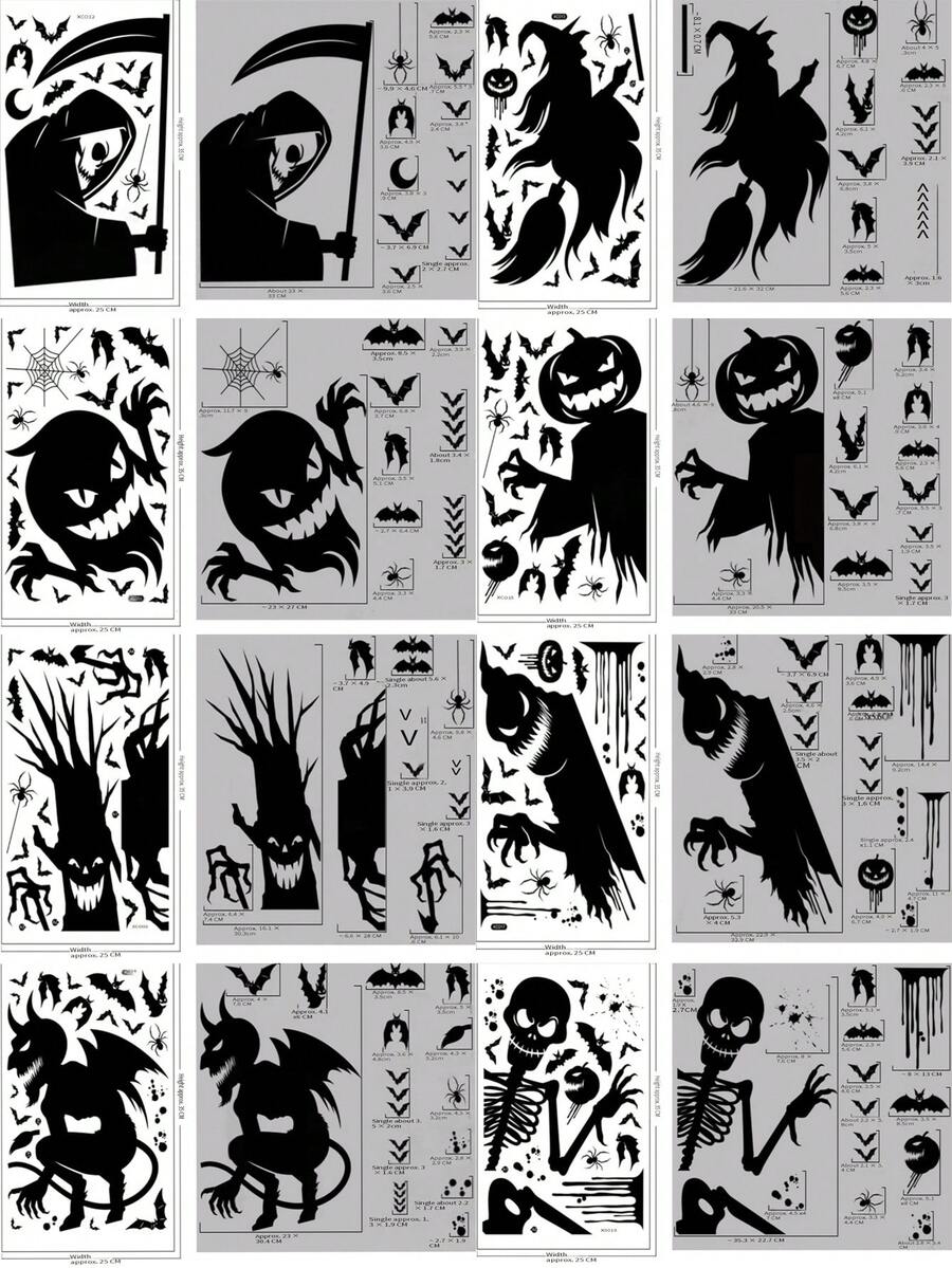 1 miếng dán cửa sổ hình quái vật ma Halloween khổng lồ phù thủy dơi bộ xương trang trí tiệc Halloween bộ bám dính tĩnh điện - màu đen - Xem 1