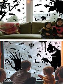 1 miếng dán cửa sổ hình quái vật ma Halloween khổng lồ phù thủy dơi bộ xương trang trí tiệc Halloween bộ bám dính tĩnh điện - màu đen - Xem 2