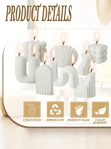 1 pieza Vela perfumada con forma geométrica hecha a mano, decoración del hogar con soporte de vela de diseño minimalista de varios niveles - Blanco - Ver 6