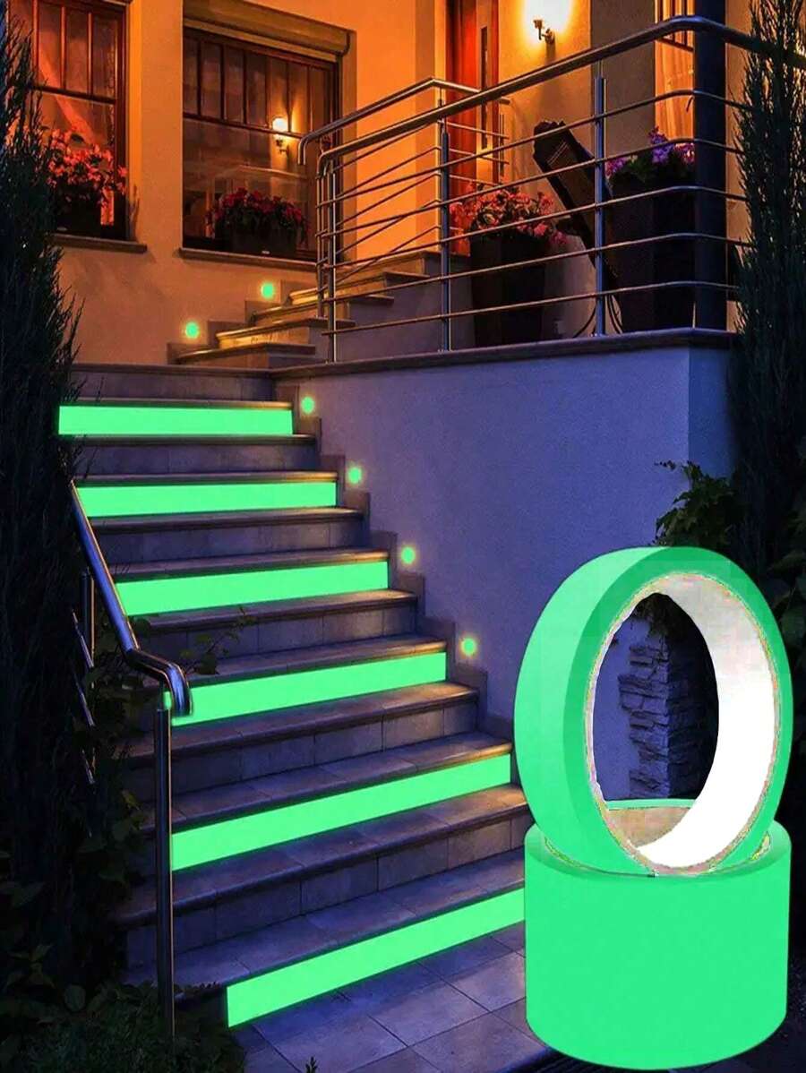 1pc 5m/16.4ft Glow-In-The-Dark Self-Adhesive Tape, Green Fluorescent Tape, Warning, DIY Decor Pattern, Luminous Tape For Stairs, Stage, Scooter, Bicycle, Decoration,Stickers,Wall Decal, Vinyl Decal For Home Decorations,Spring Decoration Items Refresh Your Home,Rama Decoration Stickers