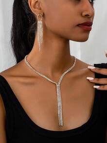 Bộ 3 trang sức mặt dây chuyền tua rua dài đính kim cương sang trọng thanh lịch dành cho nữ, tiệc tùng và làm quà tặng - Vàng - Xem 1