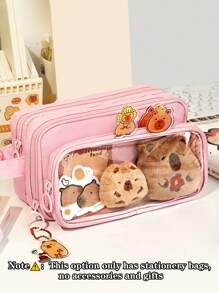 1pc Upgrade Large Capacity Portable Clamshell Detachable Transparent Pen Bag, Can Be Used To Store A Series Of Desktop Student Stationery Bag Such As Ruler Pen Erasers, Multi-Functional Dormitory Cosmetics Storage Bag, Campus Series Classroom Student Office Stationery Pencil Box, No Accessories Gifts Back To School,Pencil Case,Pencil Pouch,School Bag