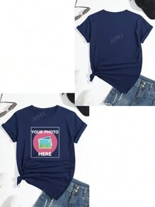 T-shirt à col ras-du-cou à manches courtes et imprimé graphique de base personnalisable pour femmes