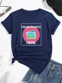 T-shirt à col ras-du-cou à manches courtes et imprimé graphique de base personnalisable pour femmes