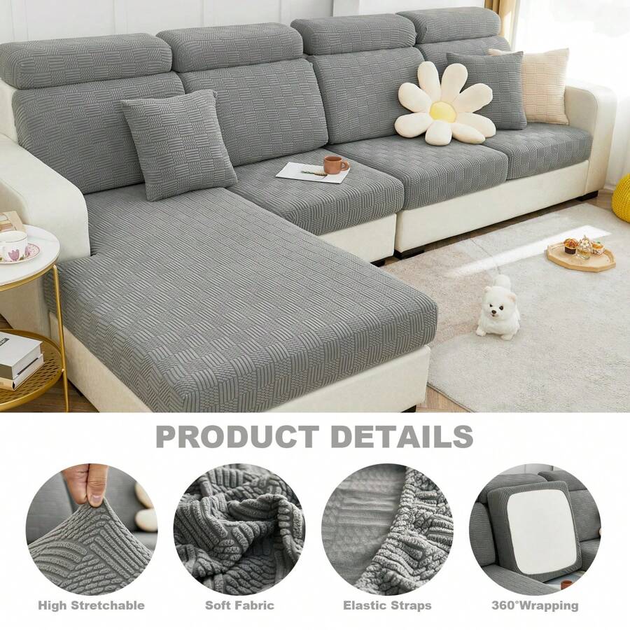 Stretch Universal Sofa Cover, Anti-Slip Elastic Couch Slipcover For Sectional, L-Shape, Chaise Lounge - Furniture Protector For Cushions, Seats & Couches, Easy Fit & Durable Fabric - Light Grey - View 1