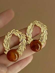 MESTILO 1 paire de boucles d'oreilles à tige en métal creux rétro en forme d'épis de blé, convenant pour un port quotidien pour les femmes