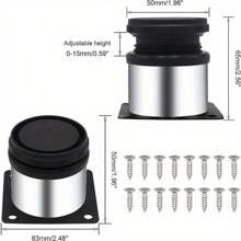 4 件可调节圆形家具腿，4 英寸不锈钢橱柜脚，金属带黑色塑料涂层，50x100mm，适用于 DIY 家具项目，包括 16 个螺丝 - 彩色 - 查看 7