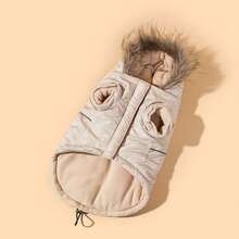 1 Áo khoác ấm cho chó có mũ trùm đầu, lót nhiệt, túi và khóa kéo cho mùa thu và mùa đông - Màu be - Xem 12