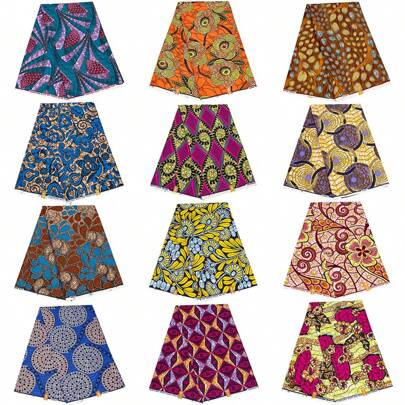 Tecido estampado com cera africana de 6 jardas/216 polegadas, tecido de poliéster com padrão geométrico de dupla face, adequado para roupas tradicionais de Ancara para mulheres africanas, lavar somente à mão, 110 cm/44,3 pol. de largura (105 g/m²)