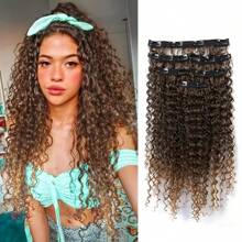 6 piezas Extensiones de cabello con clip de 16 pulgadas, extensiones de cabello rizado sintético con clip para mujeres, postizos - Multicolor - Ver 18