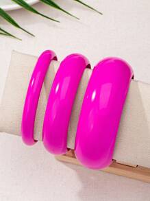 3 件时尚简约纯色圆形手镯套装女士黄金首饰 - 适合街头服饰、闪亮派对和各种场合 - 金黃色 - 查看 6