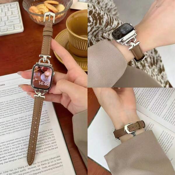 1 Pc Becorative Fancy Jewelry Stylish Elegant Slim Leather Loop Compatible With Apple Watch Band For Women Gold Silver Halloween Black Charms Sport Thin 38mm 40mm 41mm 42mm 44mm 45mm 46mm 49mm , Watchband Compatible With Apple Watch Strap Series Ultra 10/9/8/7/6/5/4/3/2/1 SE