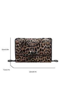 A Vintage Fashion Leopard Print Bag, Hardware Lock Closure, Flap Opening, Metal Double Chain, Multi-Functional And Elegant Shoulder Crossbody Bag, Suitable For Girls' Daily Life, Leisure, Commuting, Work And Student Use, Cheetah Print Bag For Women Leopard Comeback , Leopard Cheetah Print - Multicolor - View 7