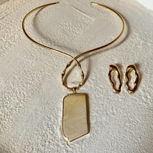 Lerato Afro Elegant Women's Set Kamala Choker Hoop Crystals Choker Necklace Natural Stone Maxi Necklace Luxury Semi-Jewelry - 乳白石英 - 查看 2