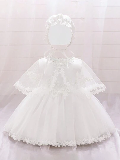 Vestido de fiesta de encaje para bebé niña (de 0 a 2 años) con mangas cortas, bata blanca adecuada para fiestas de juegos de rol