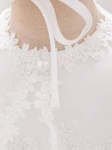 Baby Girls (0-2 Years) Short Sleeve Lace Party Dress, White Baptism Robe Suitable For Role-Playing Parties - White - View 4