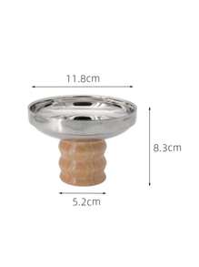 1PC Scandinavian Ins Style Stainless Steel Round Solid Wood Base Tray Living Room Aromatherapy Desktop Organizer Storage Tray Jewelry Tray Christmas Gift - Multicolor - View 6