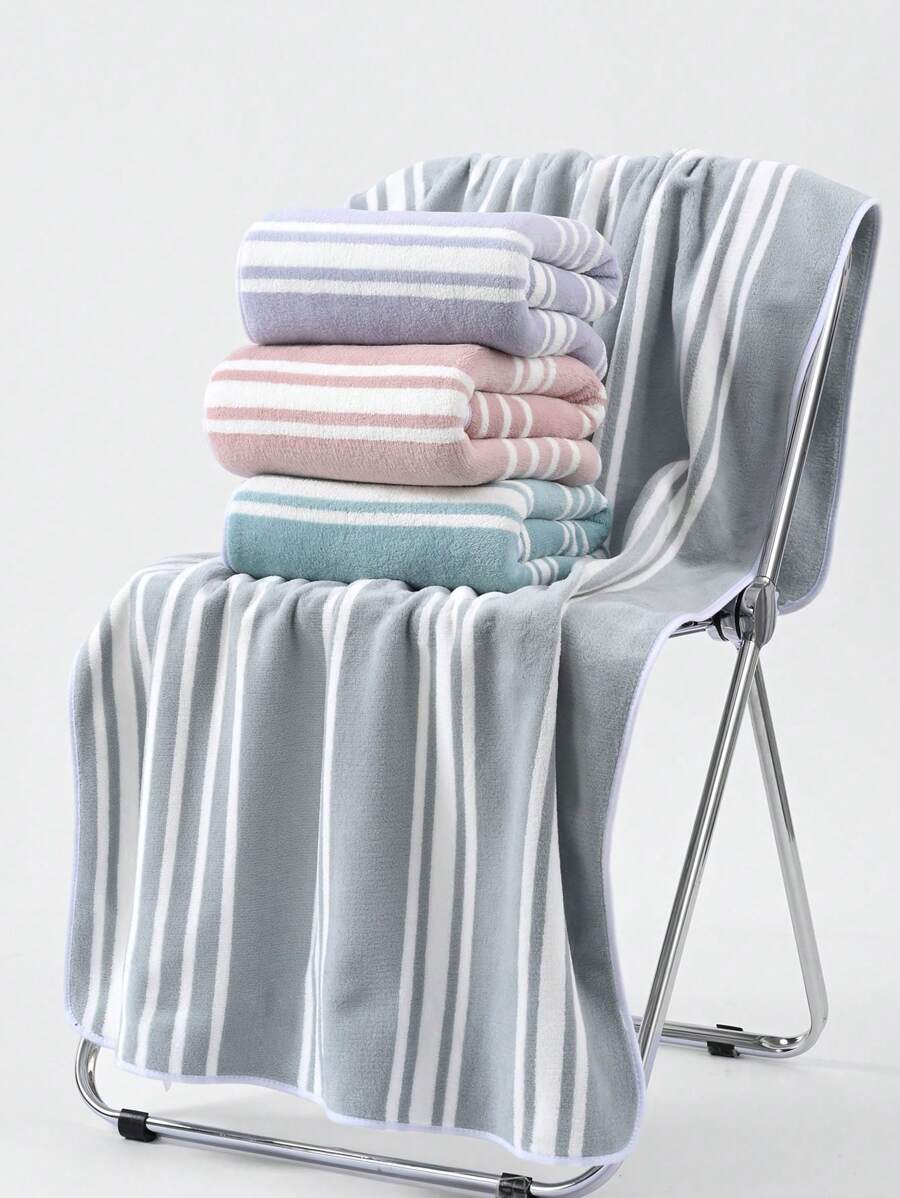 1 Khăn tắm lớn, Khăn tắm, Họa tiết sọc dọc, Xám, Hồng, Tím, Xanh lam, Vải nỉ san hô, Siêu thấm hút, Mềm mại và thoáng khí, Không rụng lông, Thích hợp để bơi lội, tập thể dục, Phòng tắm, Phòng khách, Phòng ngủ, Tắm - Nhiều màu - Xem 1