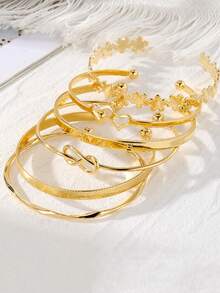 5/6pcs Set Luxury Geometric Metal Bangle Bracelets For Women - Bracelet Set - View 14