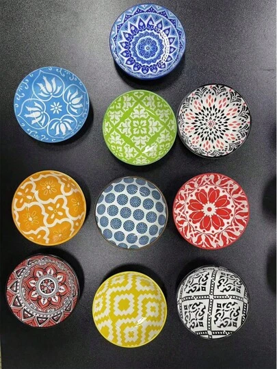 10 ชิ้น จานเซรามิกสไตล์โบฮีเมียน ชามสลัด ของหวาน ของว่าง หลากสี อเนกประสงค์ เครื่องครัว ปลอดภัยต่อเครื่องล้างจาน เตาอบ ไมโครเวฟ เหมาะสำหรับหม้อร้อน ปิกนิก แคมปิ้ง เสิร์ฟผลไม้ ผัก สลัด ของขวัญคริสต์มาส