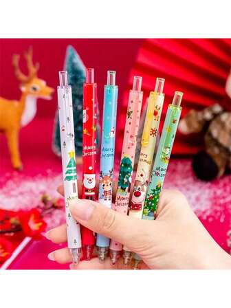 Christmas Decoration Random Color Cartoon Cute Christmas Gel Pen Student Brush School Signature Pen 0.5mm Large Capacity Pen Office Gift/Some Accessories, Colors, Written Words, Patterns, Shapes Are Random