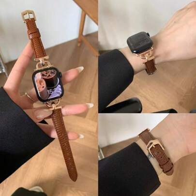 1 Pc Becorative Fancy Jewelry Stylish Elegant Slim Leather Loop Compatible With Apple Watch Band For Women Gold Silver Halloween Black Charms Sport Thin 38mm 40mm 41mm 42mm 44mm 45mm 46mm 49mm , Watchband Compatible With Apple Watch Strap Series Ultra 10/9/8/7/6/5/4/3/2/1 SE