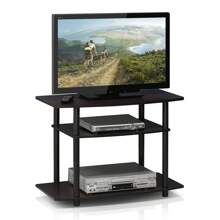 3-Tier TV Stand, Entertainment Center With Stainless Steel Tubes, No Tools Assembly, Fits Up To 32-Inch TVs, Black TV Stand, Modern Media Console For Living Room, Dark Brown/Black - 黑胡桃木 - 查看 5