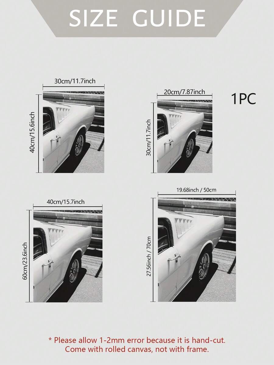 1pc Classic Car Art Print Black & White Wall Poster Unframed