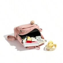 Modinha University Women's Medium Backpack With Pompom Key Chain - 咖啡棕 - 查看 5